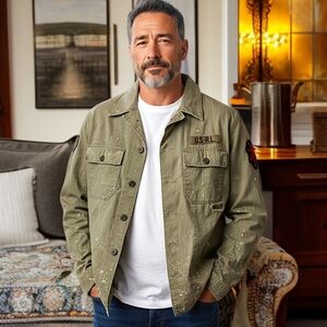 Polo Ralph Lauren Country Shirt Jacket M Overshirt Military Distressed Patches